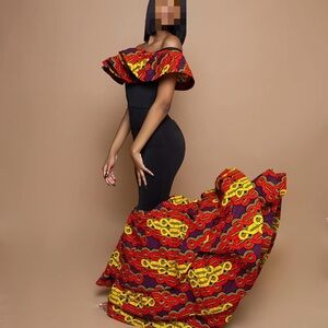 Elegant Off-Shoulder Black and Red Dress